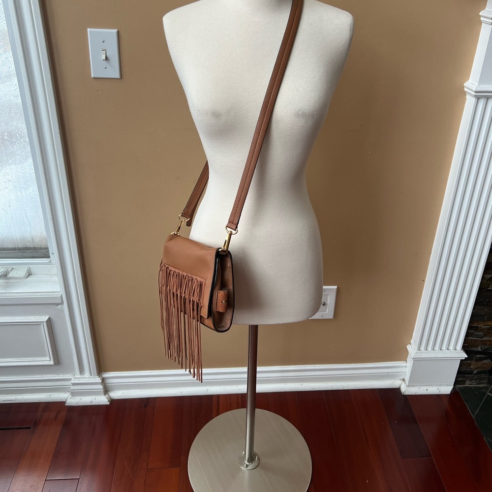 Rebecca Minkoff Leather Heavy Laced Clutch Crossbody Fringe Bag